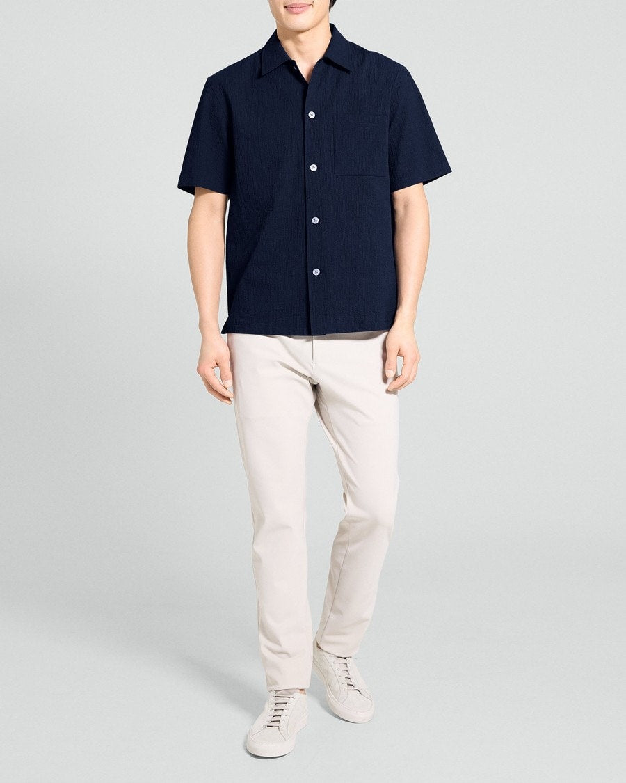 Short-Sleeve Shirt in Textured Stretch Cotton