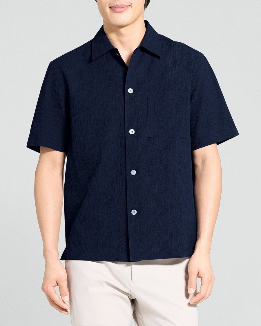 Short-Sleeve Shirt in Textured Stretch Cotton