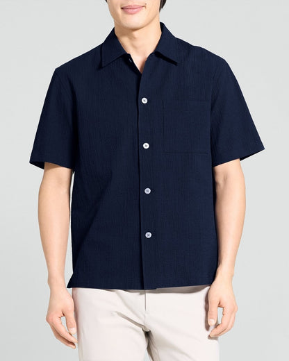 Short-Sleeve Shirt in Textured Stretch Cotton