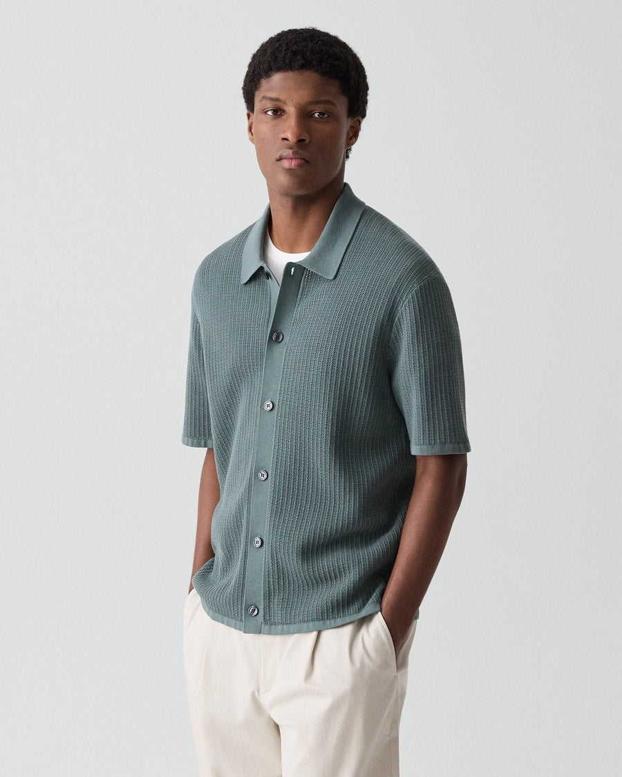 Mesh Button-Up Shirt in Cotton