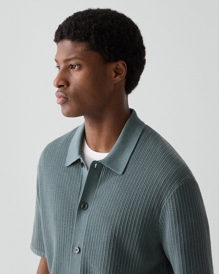 Mesh Button-Up Shirt in Cotton
