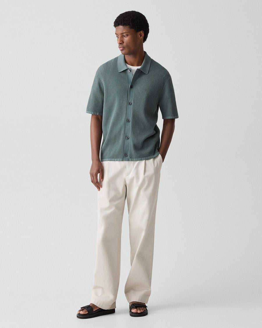 Mesh Button-Up Shirt in Cotton