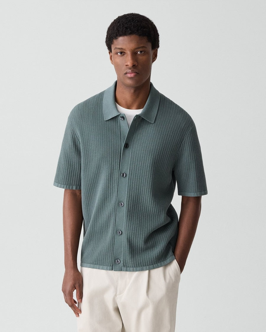 Mesh Button-Up Shirt in Cotton