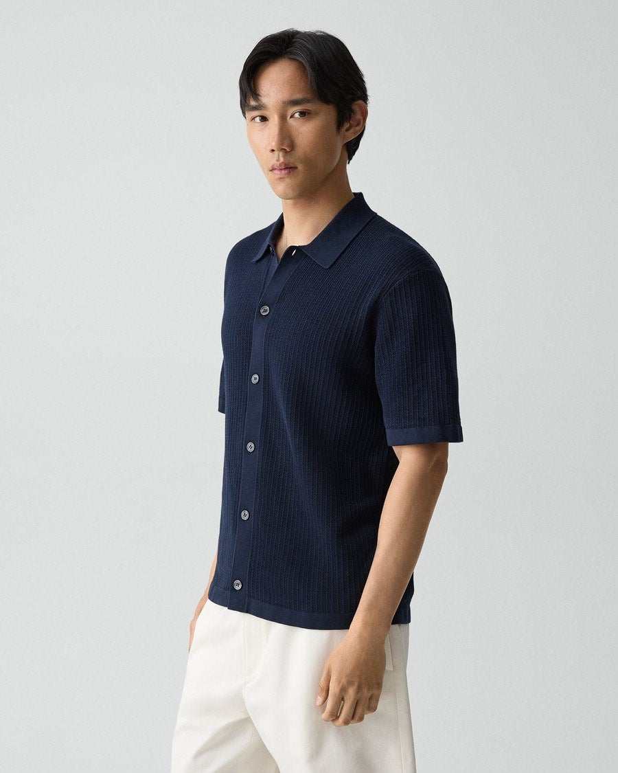 Mesh Button-Up Shirt in Cotton