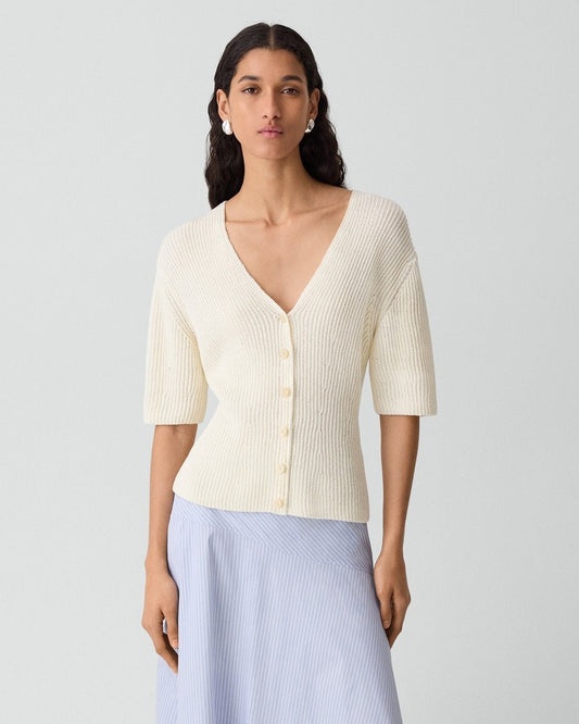Slim Cardigan in Ribbed Cotton