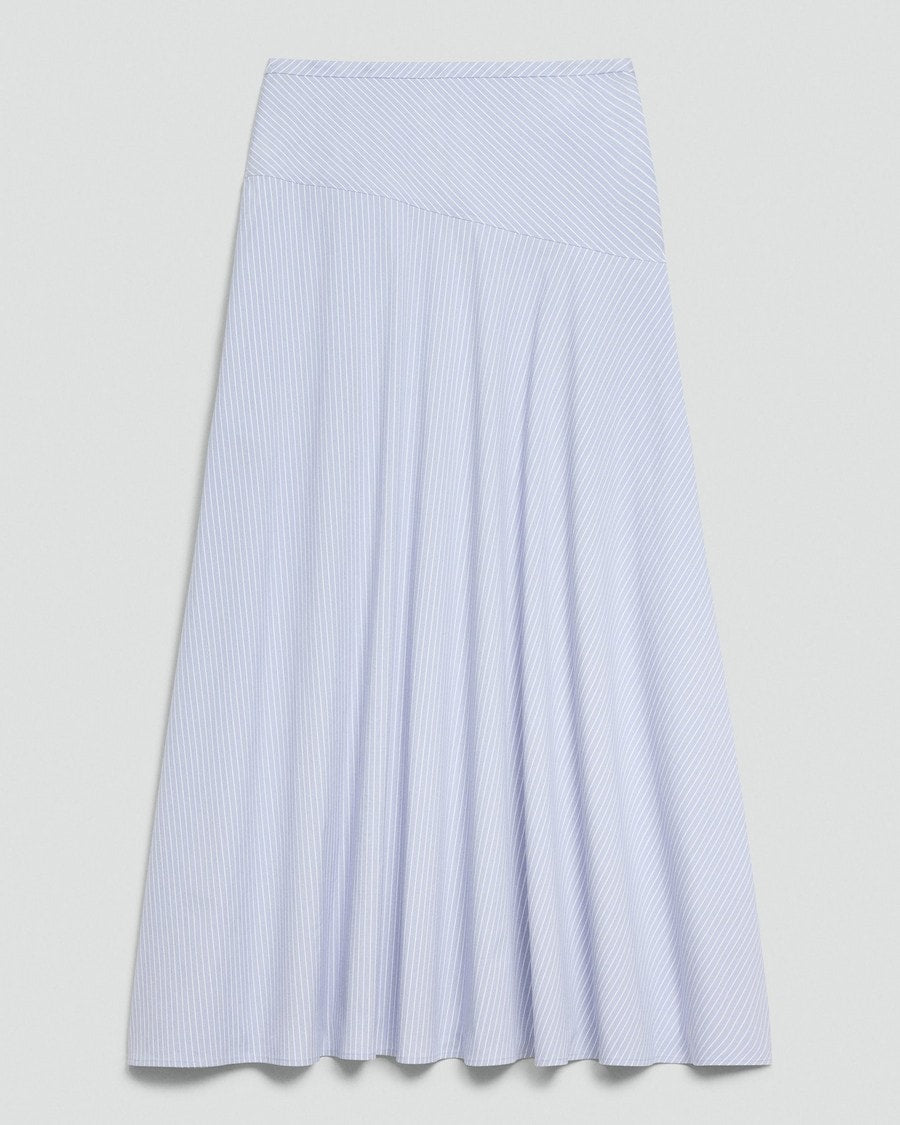 Angled Yoke Skirt in Striped Cotton-Blend