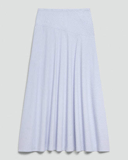 Angled Yoke Skirt in Striped Cotton-Blend