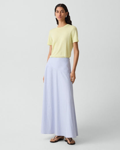 Angled Yoke Skirt in Striped Cotton-Blend