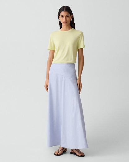 Angled Yoke Skirt in Striped Cotton-Blend