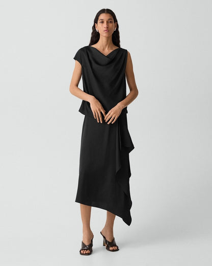 Draped Sarong Skirt in Crushed Satin