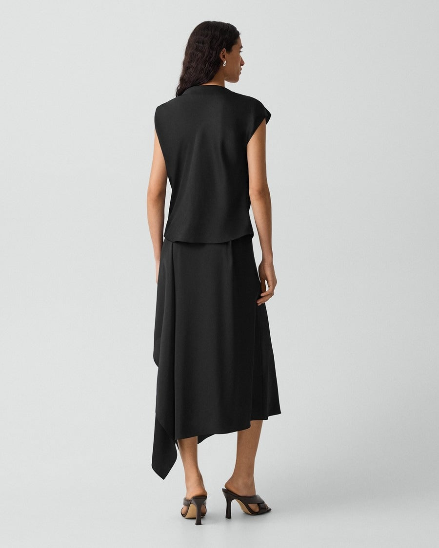 Draped Sarong Skirt in Crushed Satin