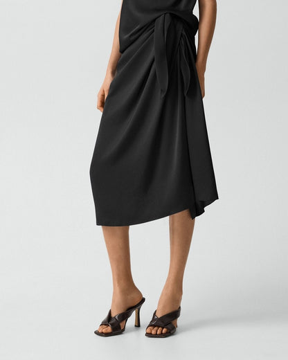 Draped Sarong Skirt in Crushed Satin