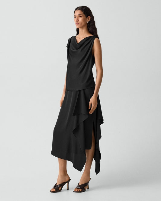 Draped Sarong Skirt in Crushed Satin