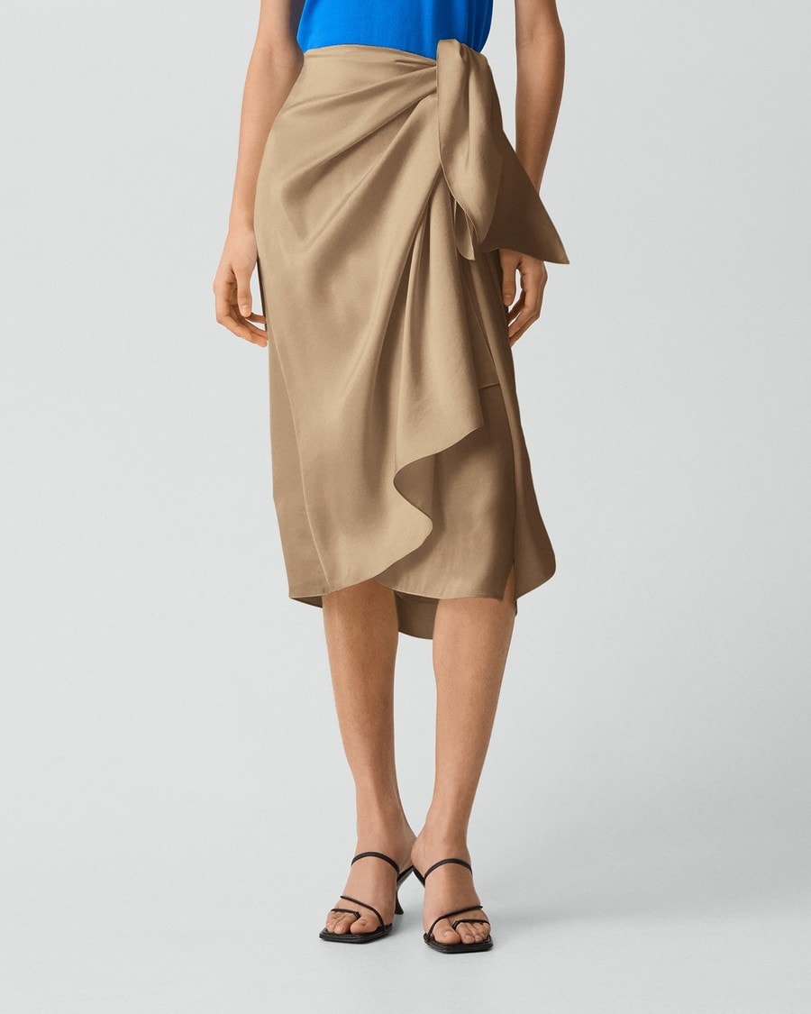 Draped Sarong Skirt in Crushed Satin