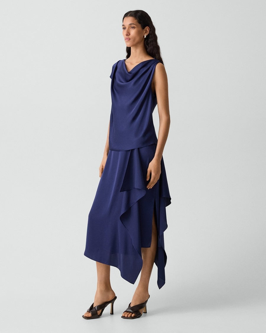 Draped Sarong Skirt in Crushed Satin