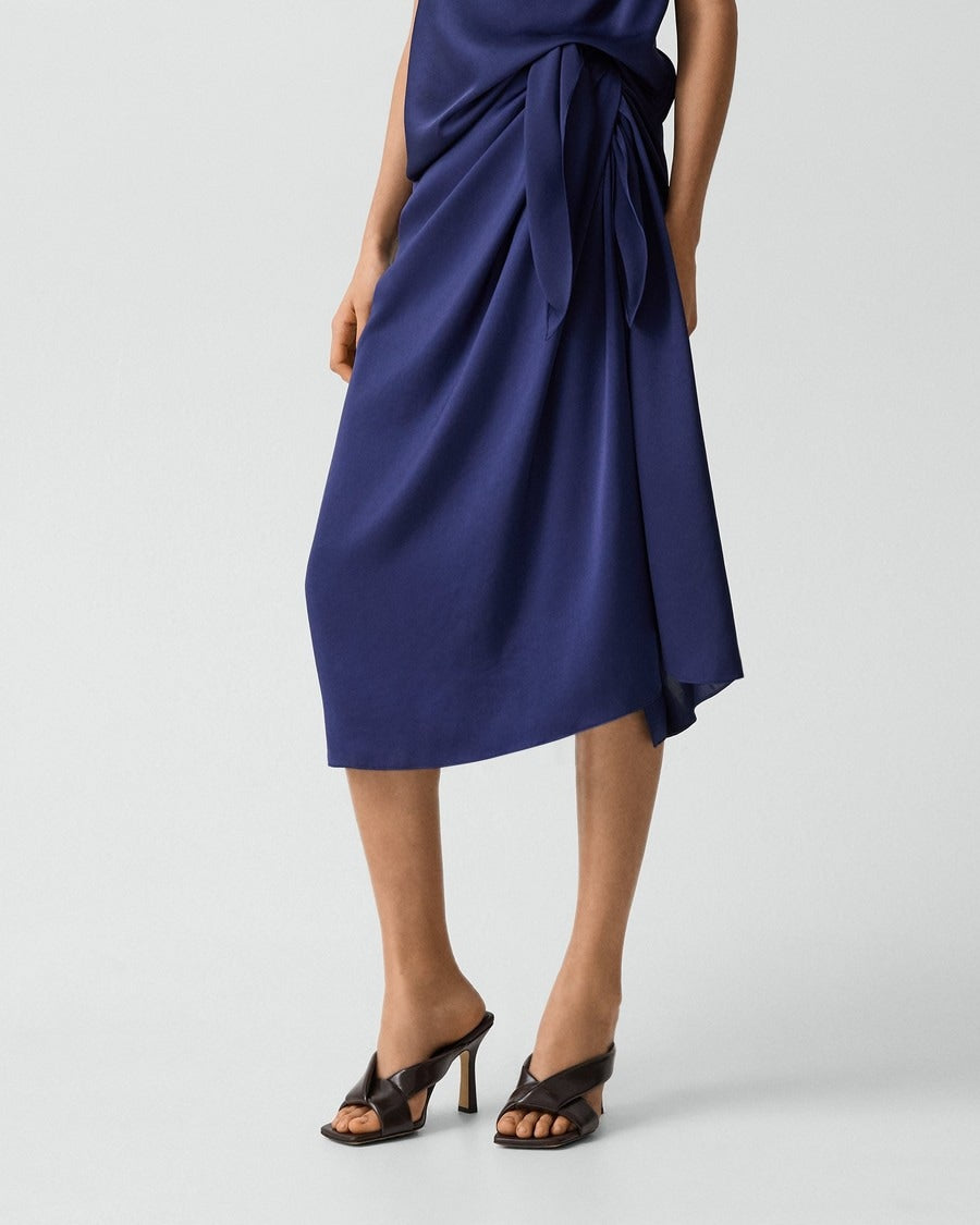Draped Sarong Skirt in Crushed Satin