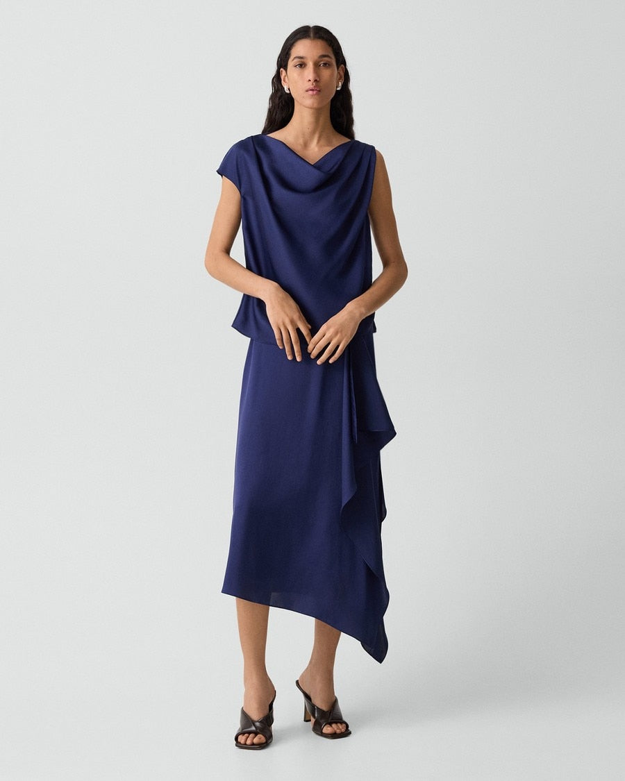 Draped Sarong Skirt in Crushed Satin