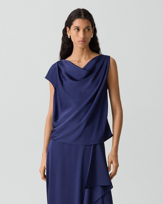 Cowl Neck Blouse in Crushed Satin