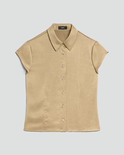 Cinched Cap-Sleeve Shirt in Crushed Satin