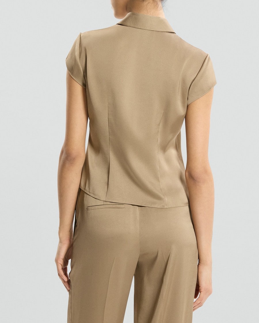 Cinched Cap-Sleeve Shirt in Crushed Satin