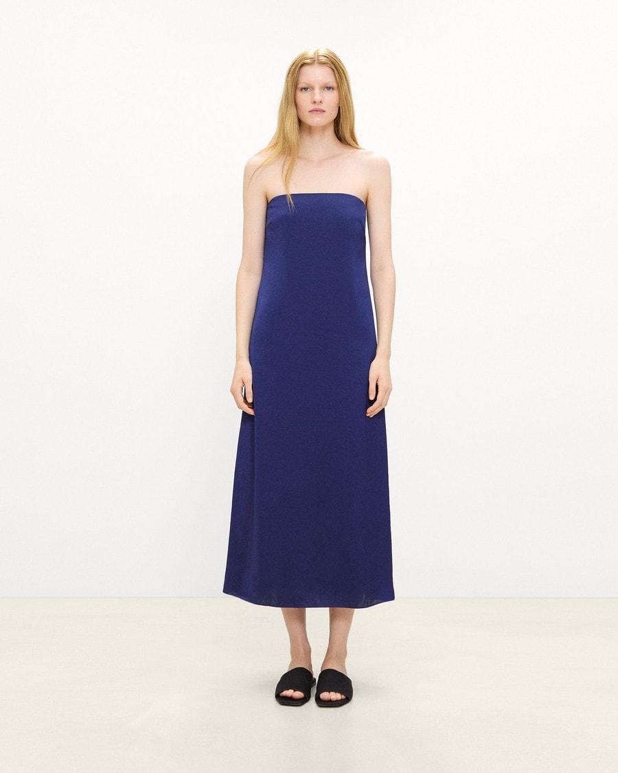 Strapless Maxi Dress in Crushed Satin