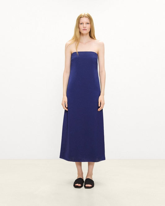 Strapless Maxi Dress in Crushed Satin