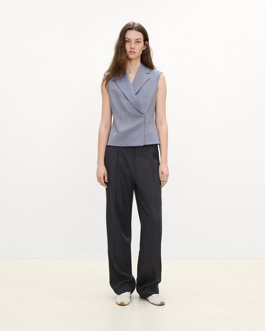 Asymmetrical Vest in Wool Gabardine