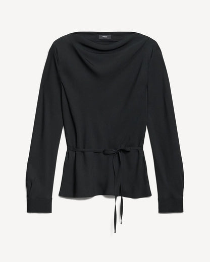 Cowl Neck Long-Sleeve Blouse in Washable Silk Georgette