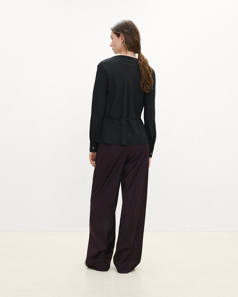 Cowl Neck Long-Sleeve Blouse in Washable Silk Georgette