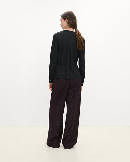Cowl Neck Long-Sleeve Blouse in Washable Silk Georgette