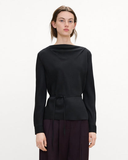 Cowl Neck Long-Sleeve Blouse in Washable Silk Georgette