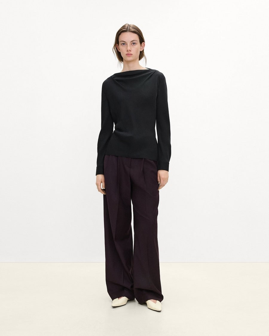 Cowl Neck Long-Sleeve Blouse in Washable Silk Georgette