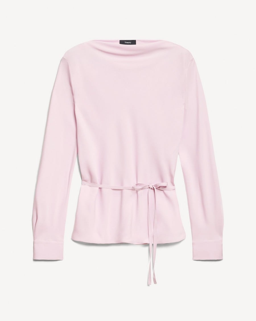 Cowl Neck Long-Sleeve Blouse in Washable Silk Georgette