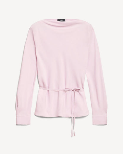 Cowl Neck Long-Sleeve Blouse in Washable Silk Georgette