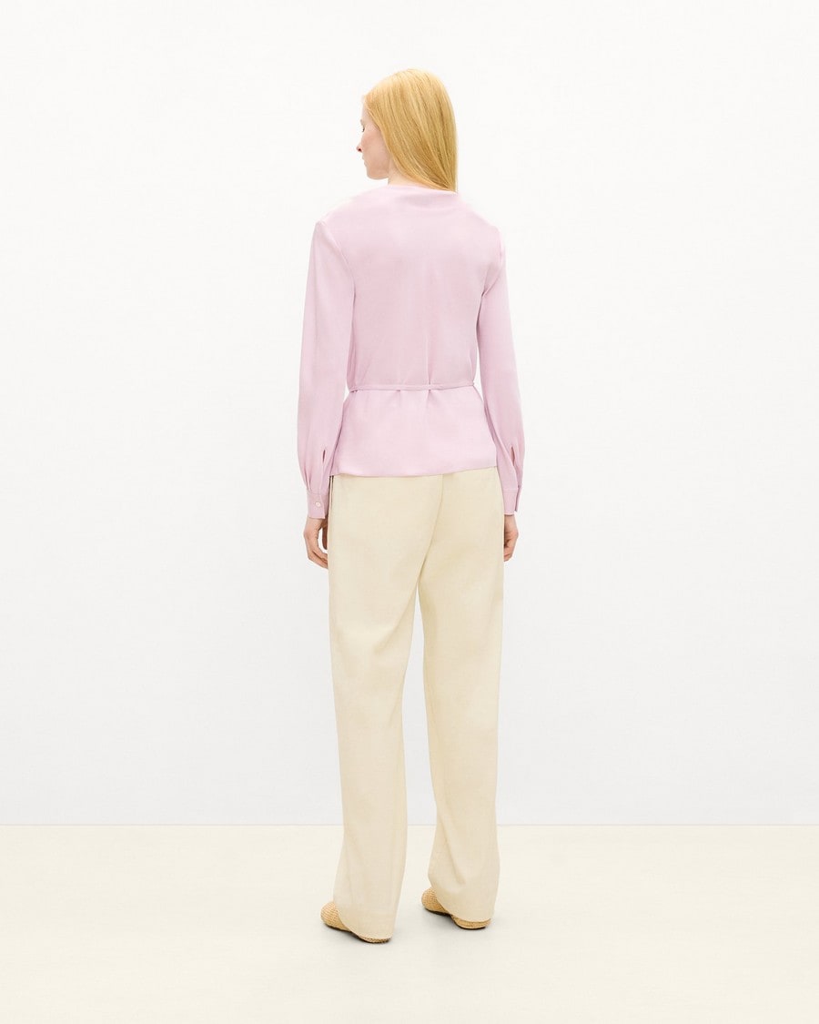 Cowl Neck Long-Sleeve Blouse in Washable Silk Georgette