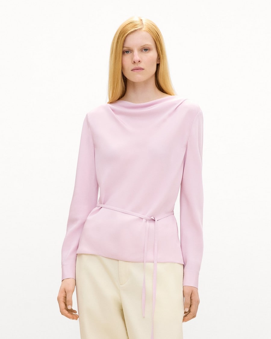 Cowl Neck Long-Sleeve Blouse in Washable Silk Georgette