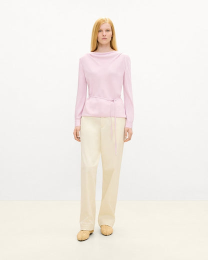 Cowl Neck Long-Sleeve Blouse in Washable Silk Georgette