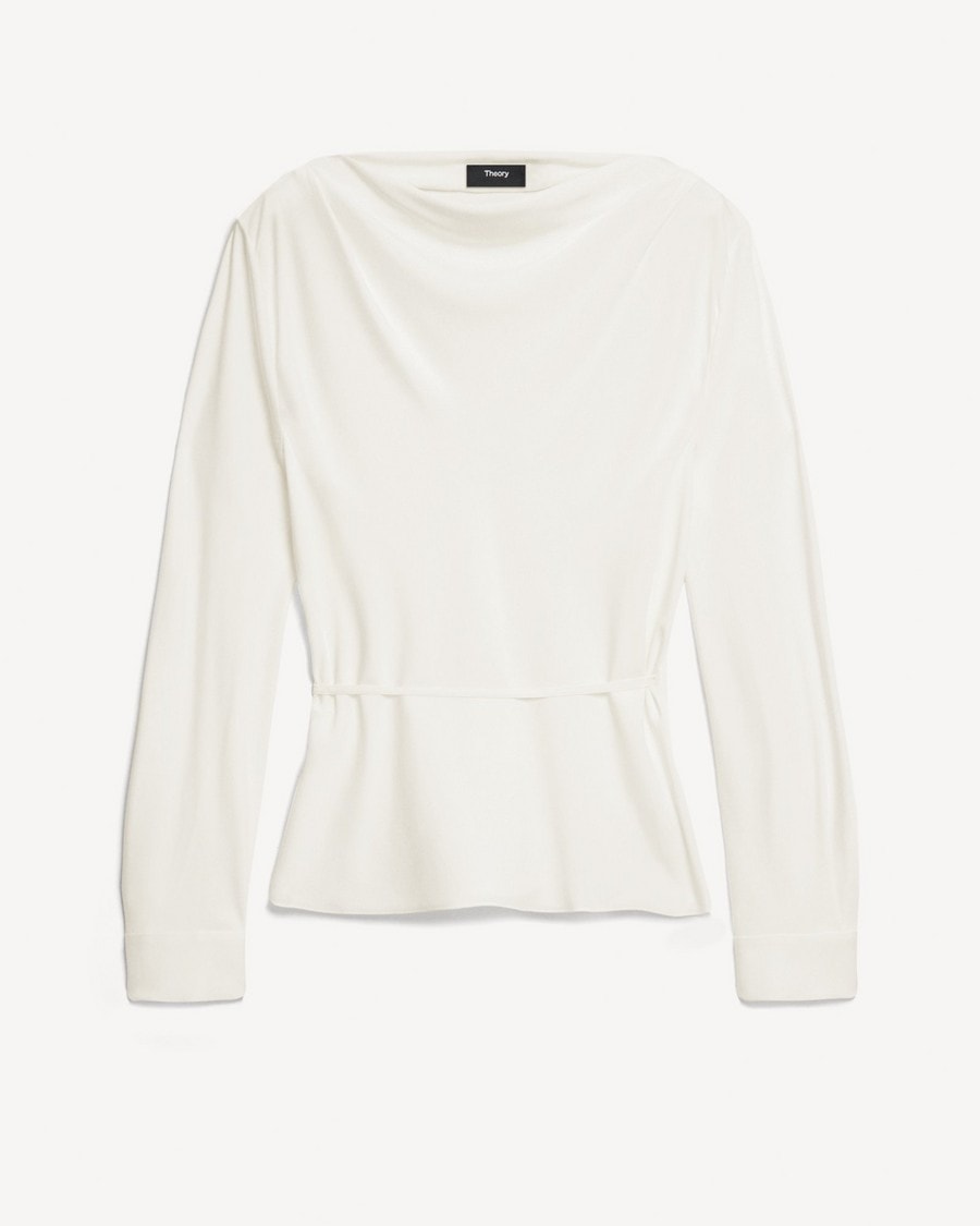 Cowl Neck Long-Sleeve Blouse in Washable Silk Georgette