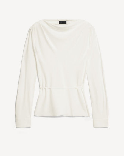 Cowl Neck Long-Sleeve Blouse in Washable Silk Georgette