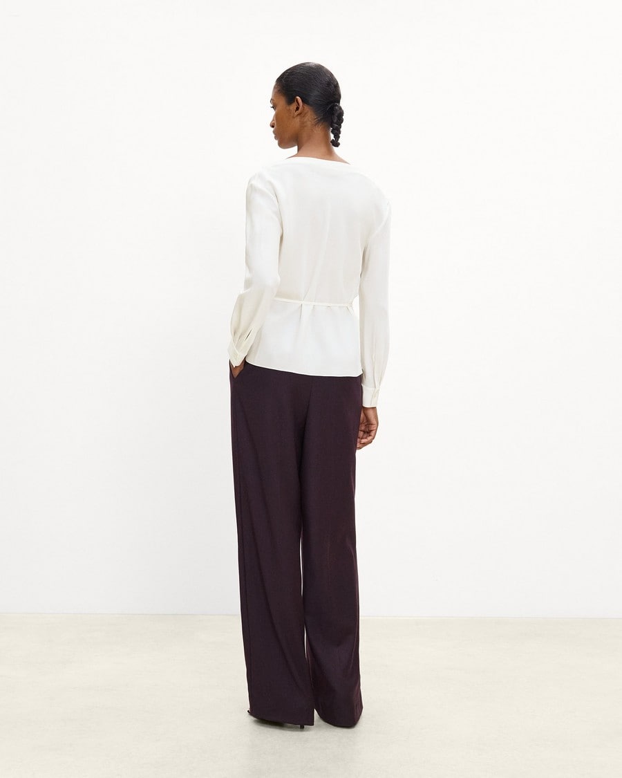 Cowl Neck Long-Sleeve Blouse in Washable Silk Georgette