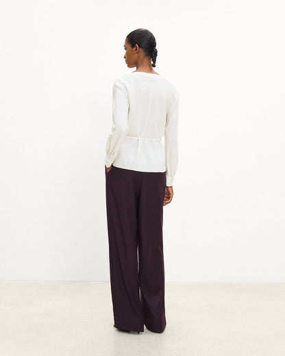 Cowl Neck Long-Sleeve Blouse in Washable Silk Georgette