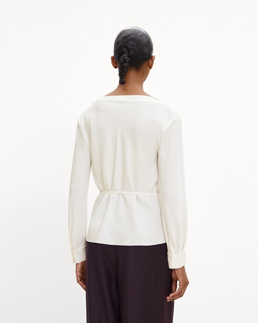 Cowl Neck Long-Sleeve Blouse in Washable Silk Georgette