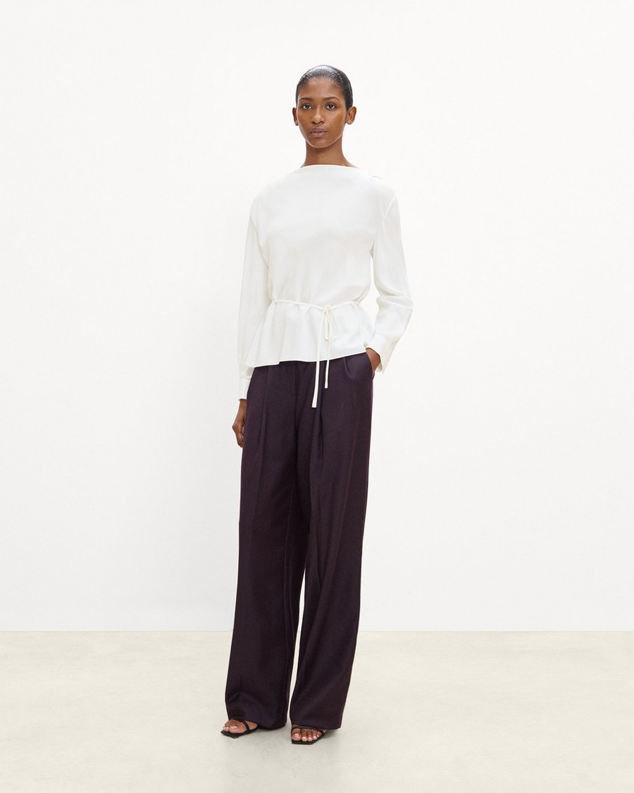 Cowl Neck Long-Sleeve Blouse in Washable Silk Georgette