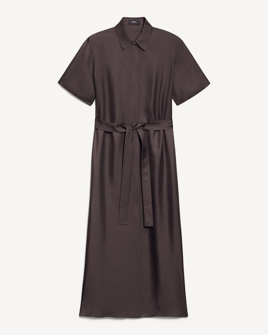 Belted Shirt Dress in Mod Silk Twill