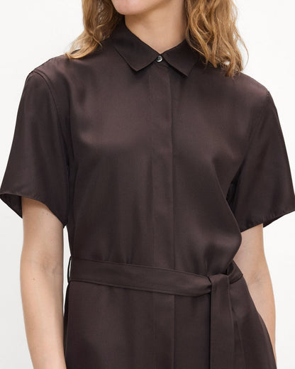 Belted Shirt Dress in Mod Silk Twill