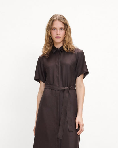Belted Shirt Dress in Mod Silk Twill