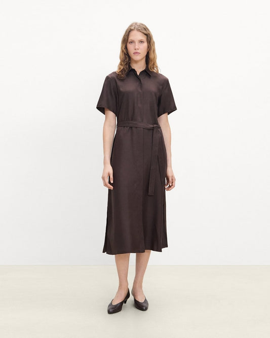 Belted Shirt Dress in Mod Silk Twill
