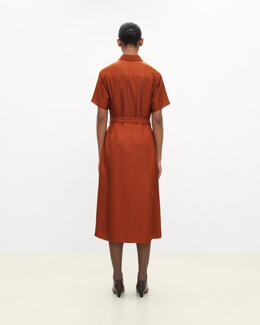 Belted Shirt Dress in Mod Silk Twill