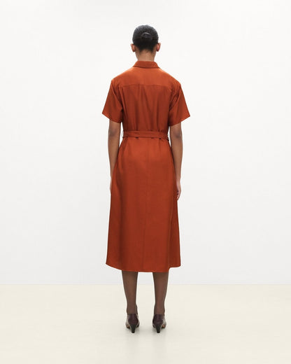 Belted Shirt Dress in Mod Silk Twill