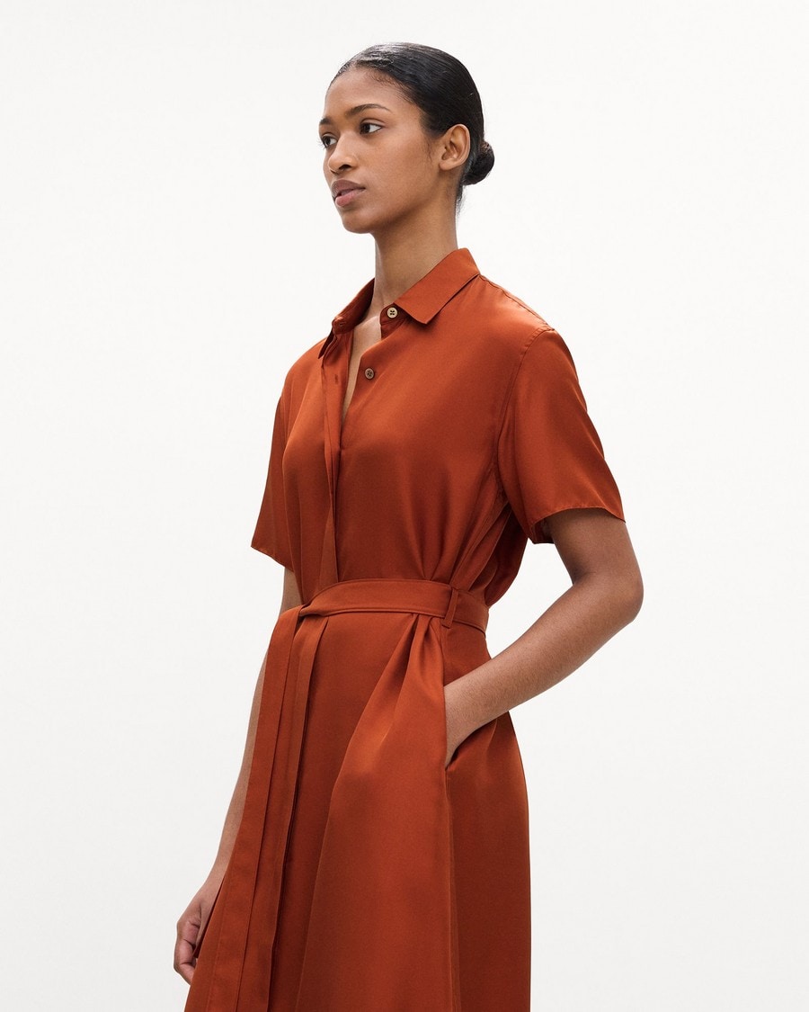 Belted Shirt Dress in Mod Silk Twill